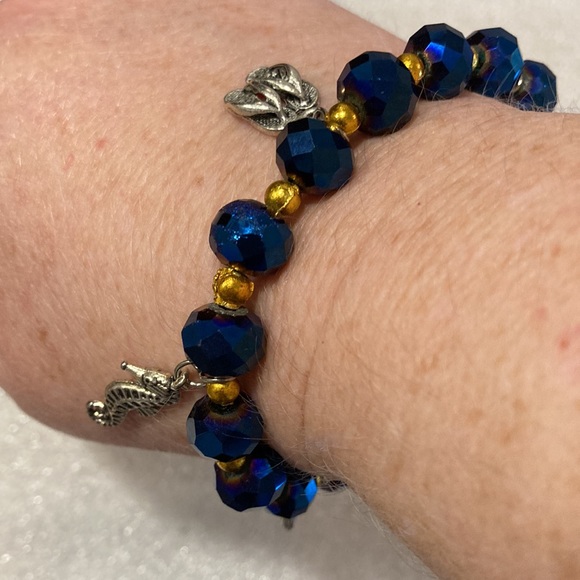 NWOT - Tropical Stretchy Mexican Silver & Gold Balls Dangle Charm Bracelet - Picture 6 of 14